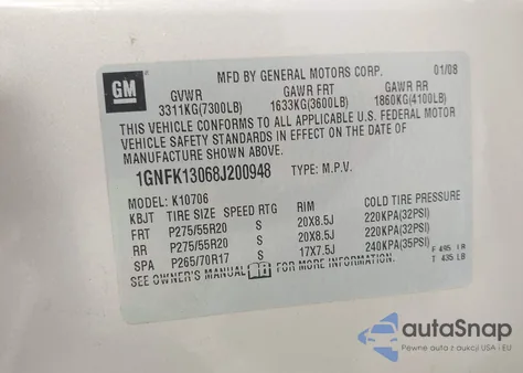 2008 Chevrolet Tahoe Lt from USA, damaged, VIN 1GNFK13068J200948